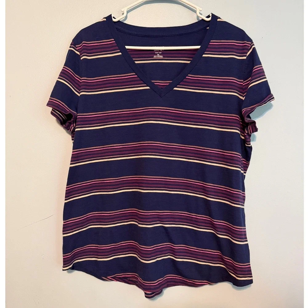 Mossimo Supply Co Women's XXL V-Neck Striped Short Sleeve T-Shirt 1808